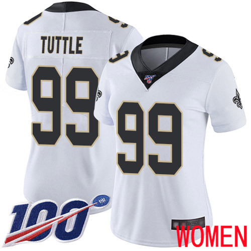 New Orleans Saints Limited White Women Shy Tuttle Road Jersey NFL Football 99 100th Season Vapor Untouchable Jersey
